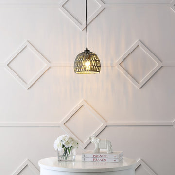 Campana 20" Bohemian Modern Woven Rattan/Iron LED Pendant